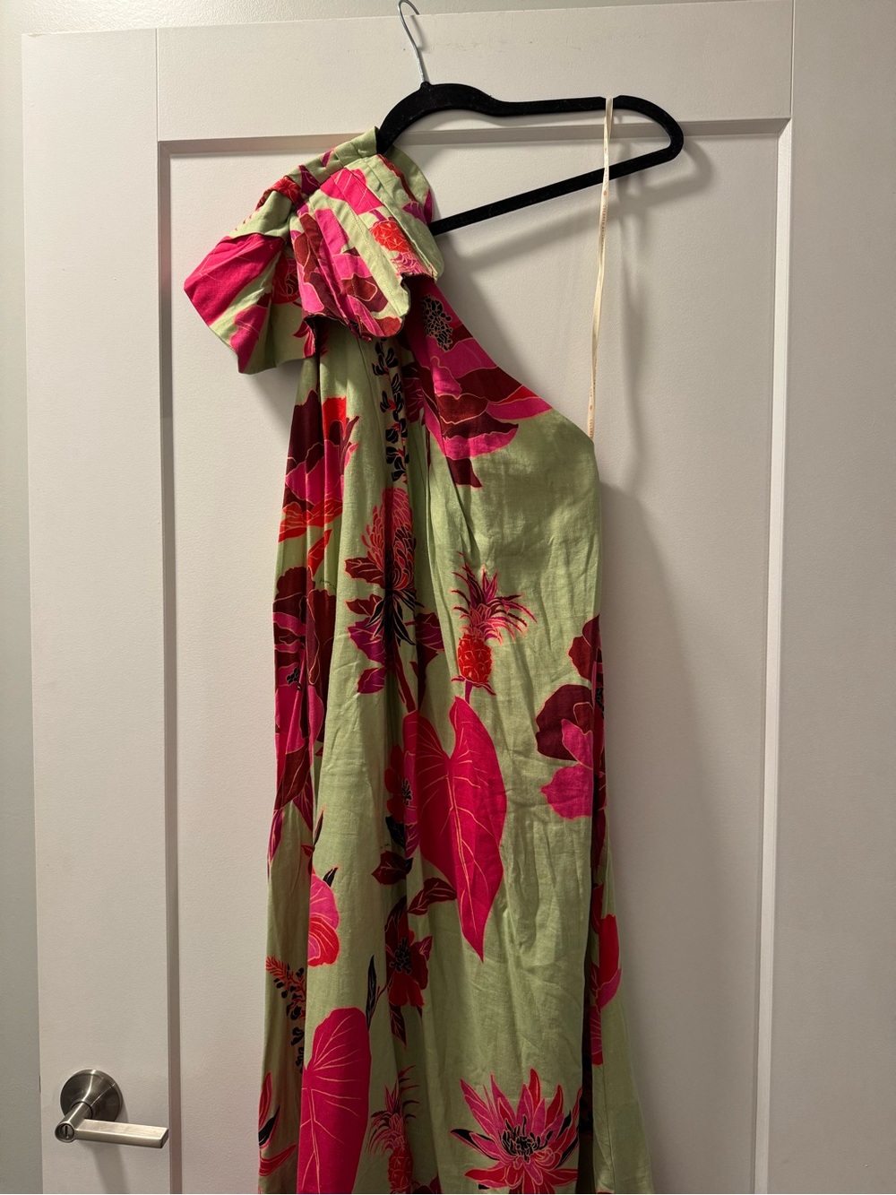 Farm Rio One-Shoulder Green & Pink Floral Maxi Dress